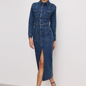 FIT FOR SUCCESS LONG SLEEVE MIDI DRESS | INDIGO724