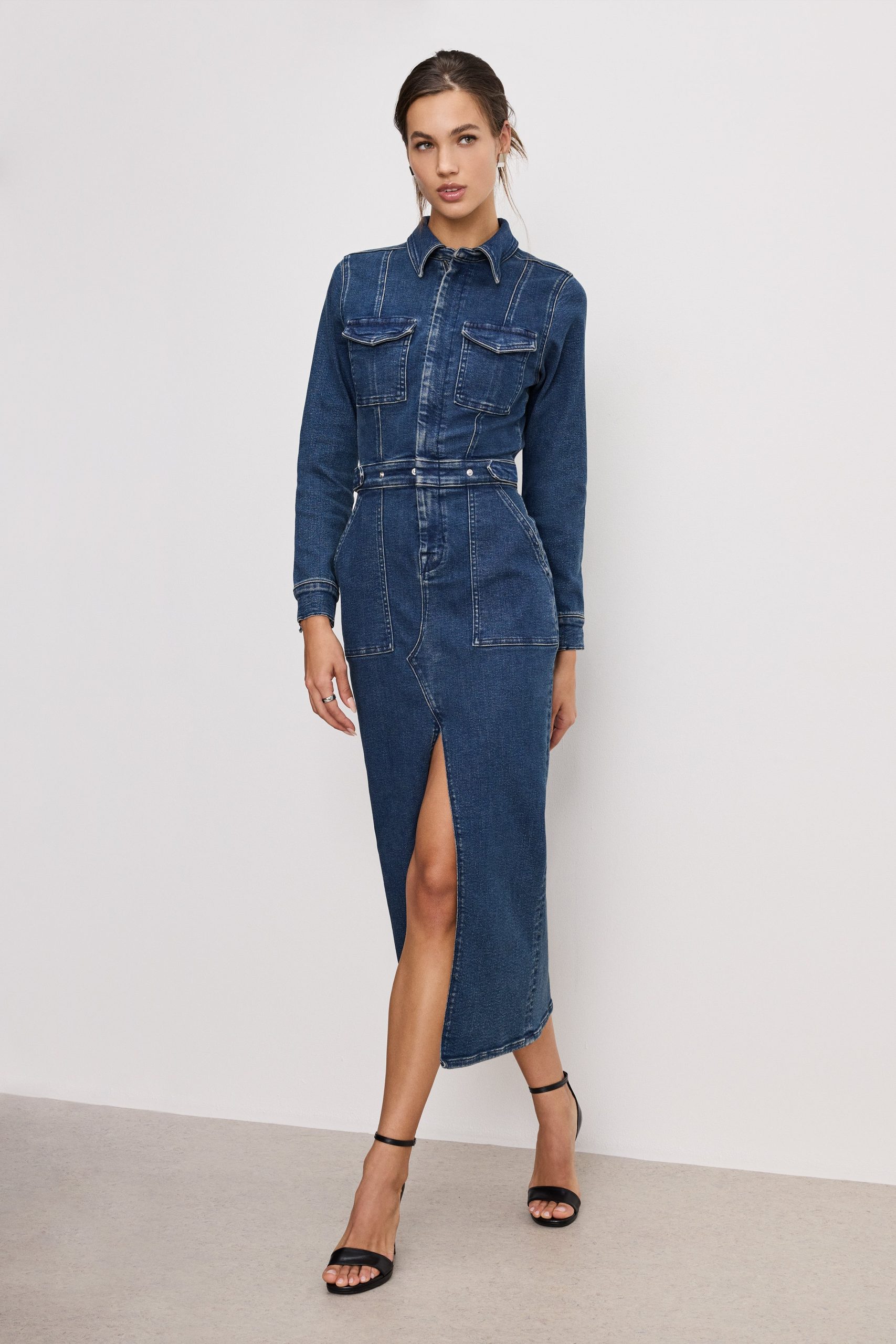 FIT FOR SUCCESS LONG SLEEVE MIDI DRESS | INDIGO724