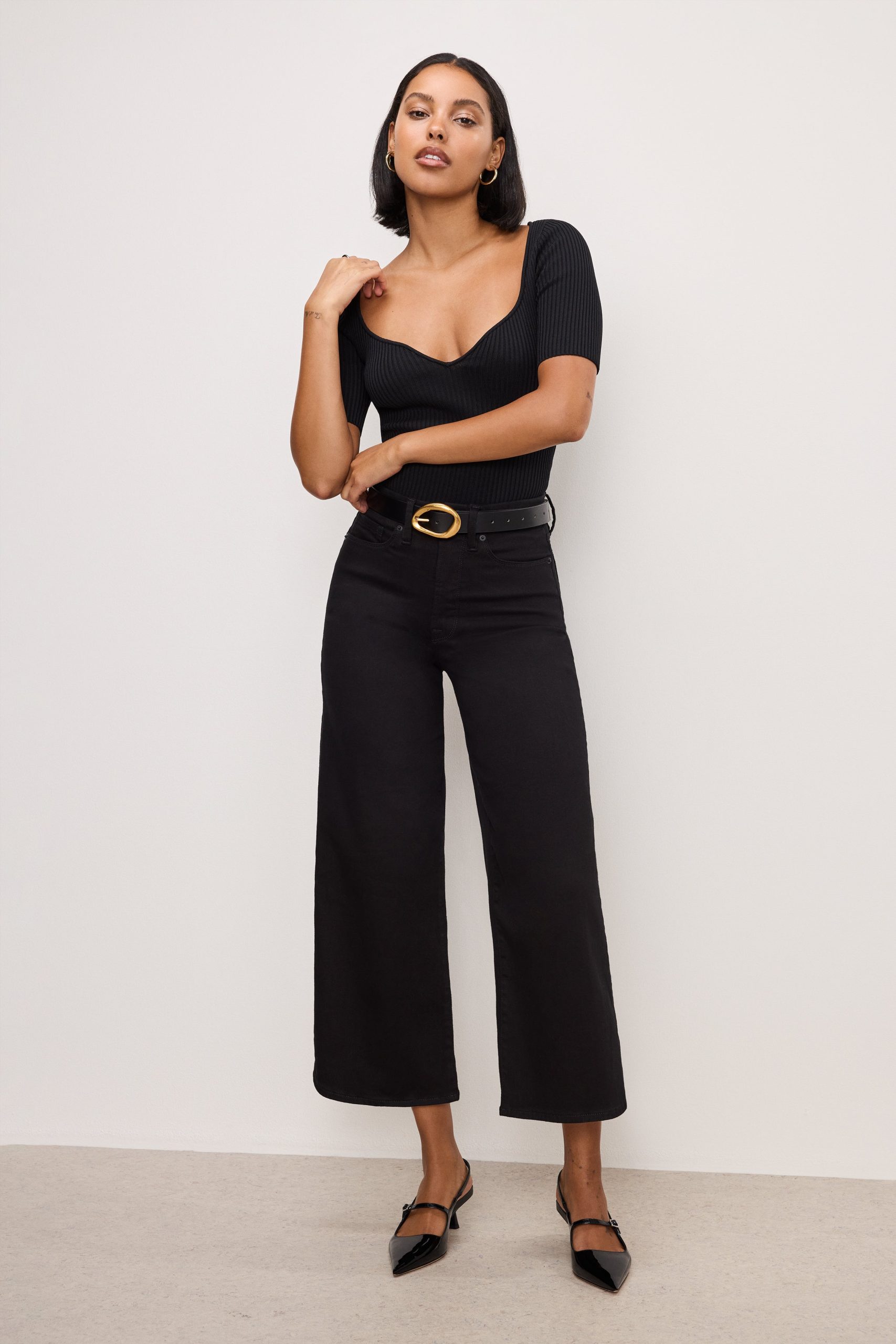 NEVER FADE GOOD WAIST CROPPED PALAZZO JEANS | BLACK001