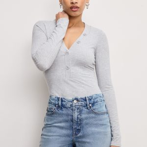 RIBBED HENLEY BODYSUIT | HEATHER GREY001