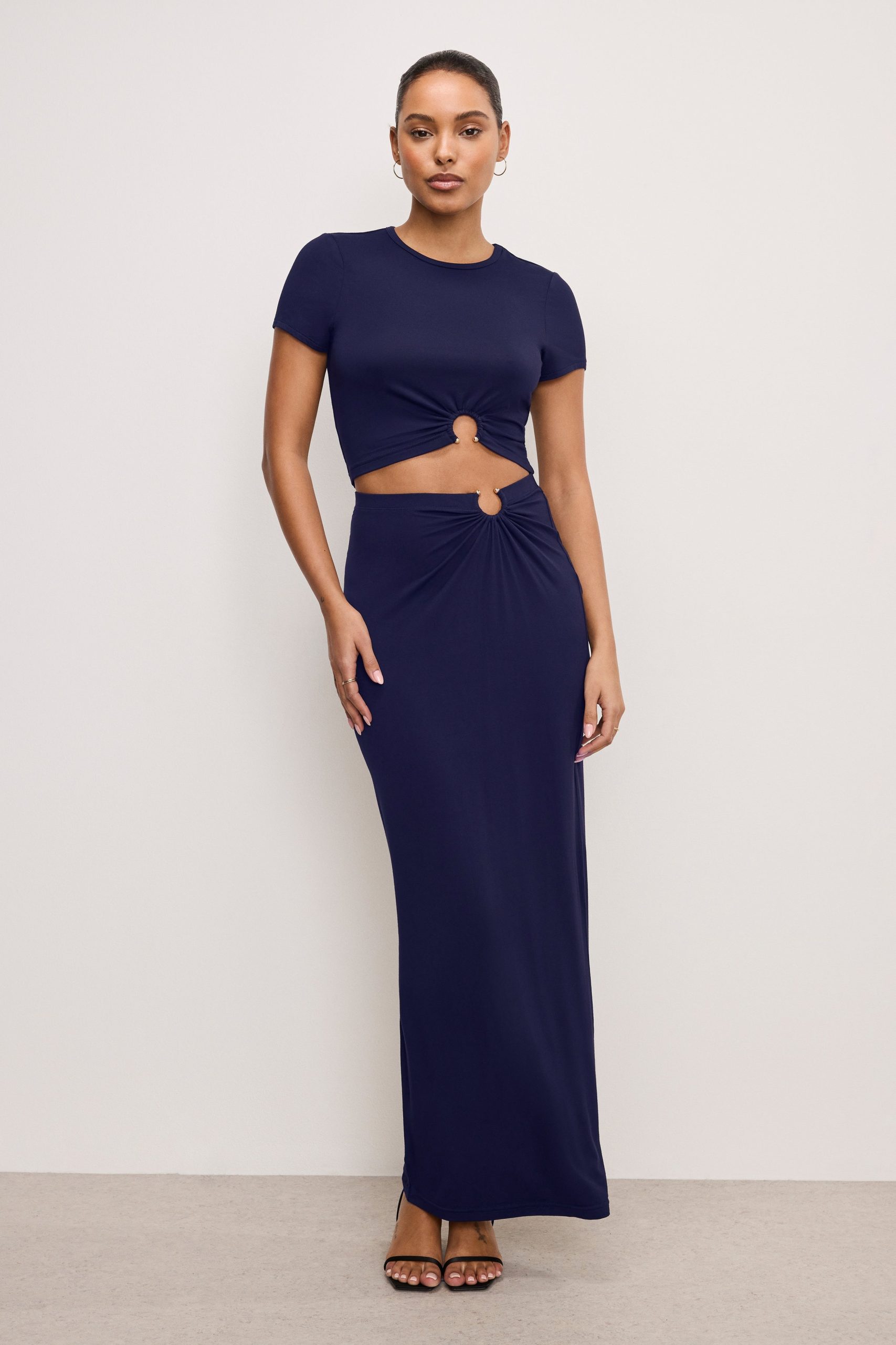 STRETCH JERSEY MAXI SKIRT | HORIZON INK
