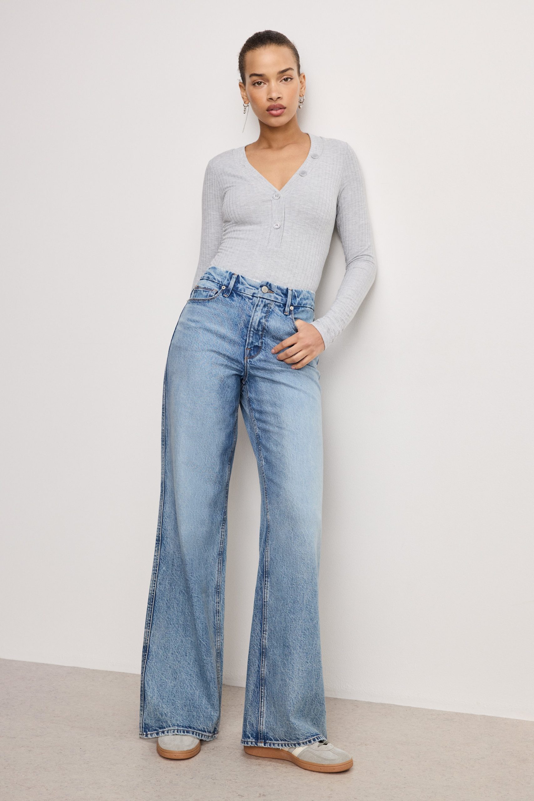 RIBBED HENLEY BODYSUIT | HEATHER GREY001 - Image 2