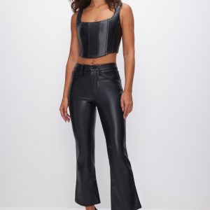 GOOD LEGS CROPPED MINI BOOT FAUX LEATHER PANTS | BLACK001