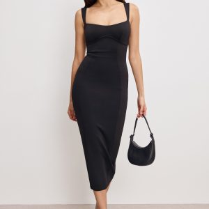 SCULPTING SWEETHEART MIDI DRESS | BLACK001