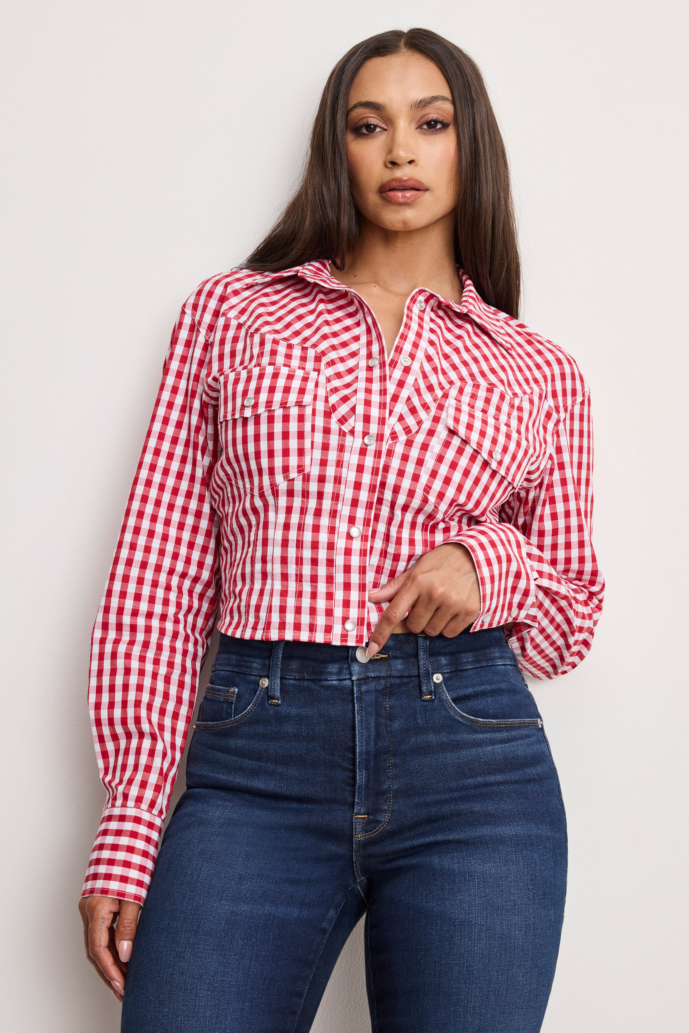 DOLLY COUNTRY CORSET SHIRT | CRIMSON AND WHITE GINGHAM - Image 5