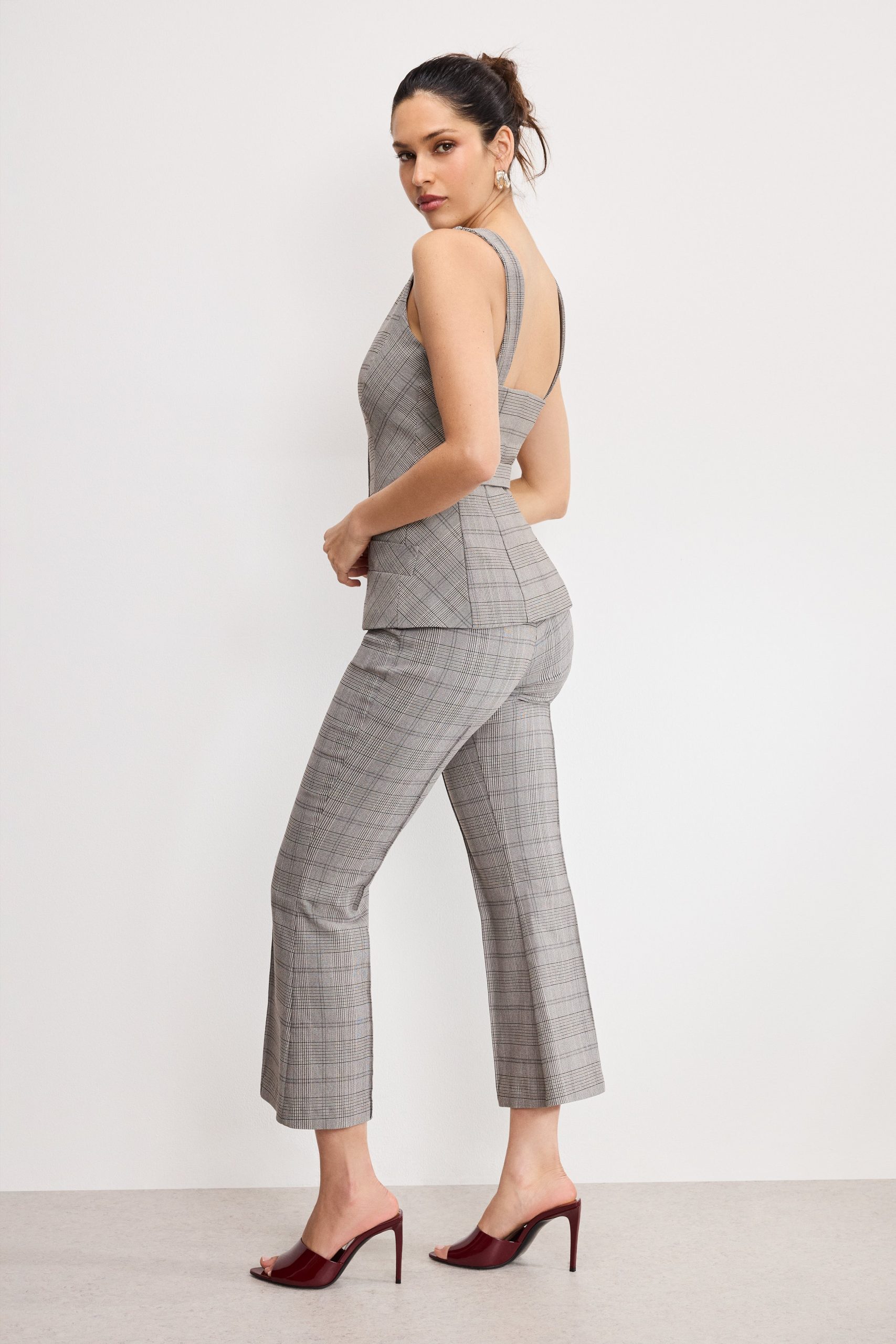 PLAID PULL ON KICK FLARE PANTS | GLEN PLAID001 - Image 4