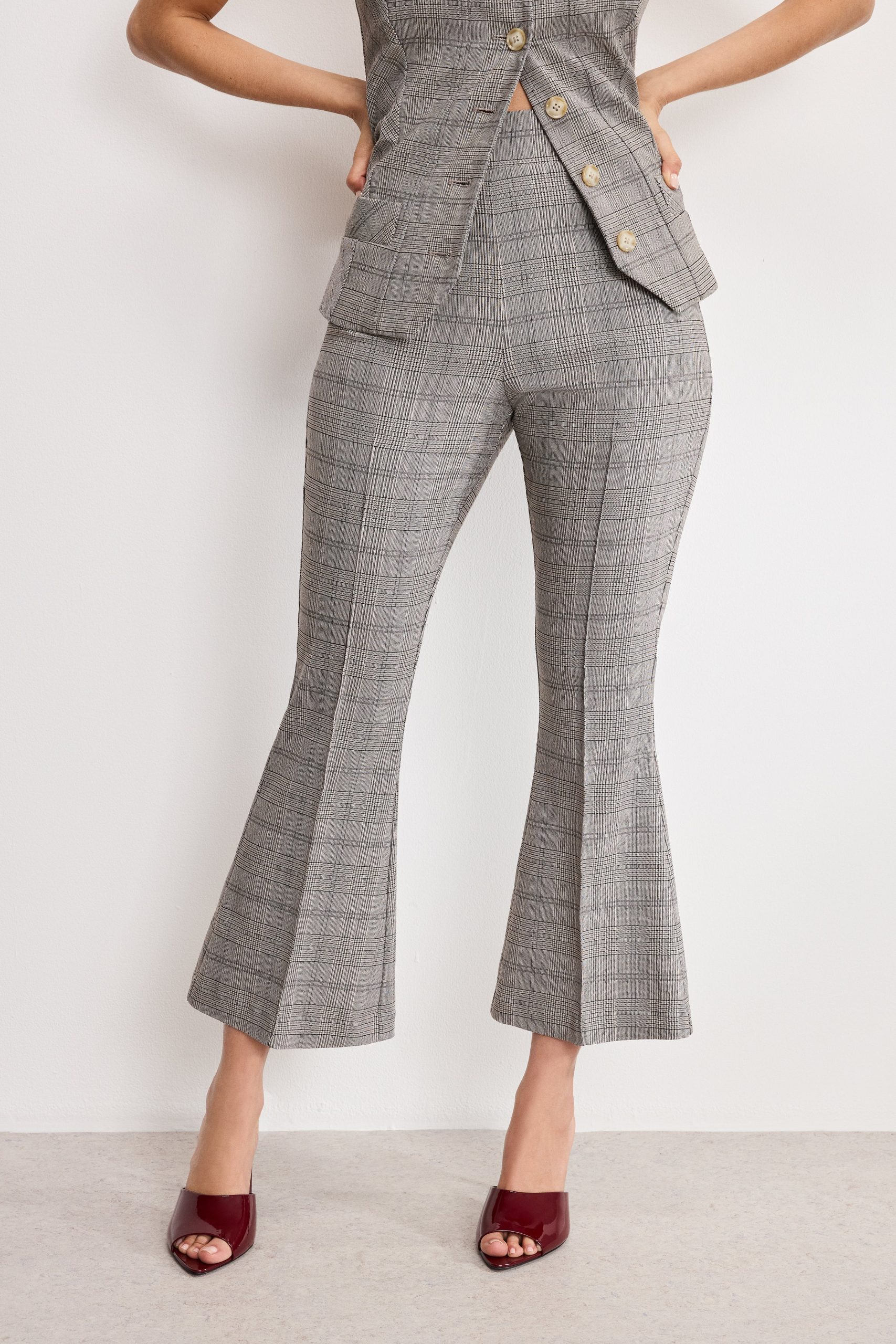 PLAID PULL ON KICK FLARE PANTS | GLEN PLAID001 - Image 3