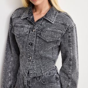 DOLLY CRYSTAL DENIM JACKET | BLACK415