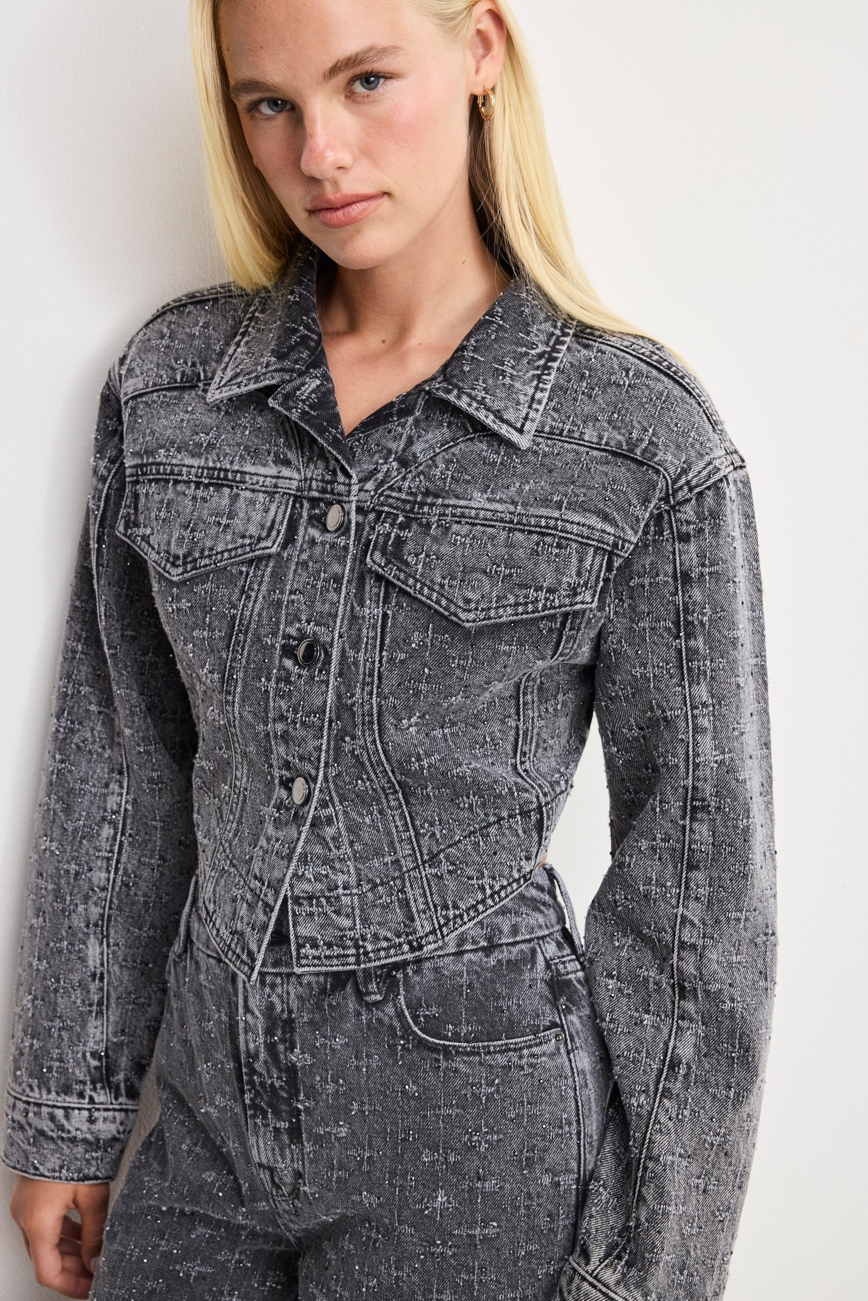 DOLLY CRYSTAL DENIM JACKET | BLACK415