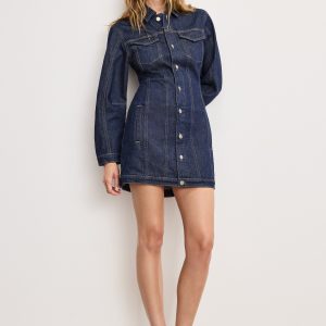 BARREL LONG SLEEVE MINI DRESS | INDIGO982
