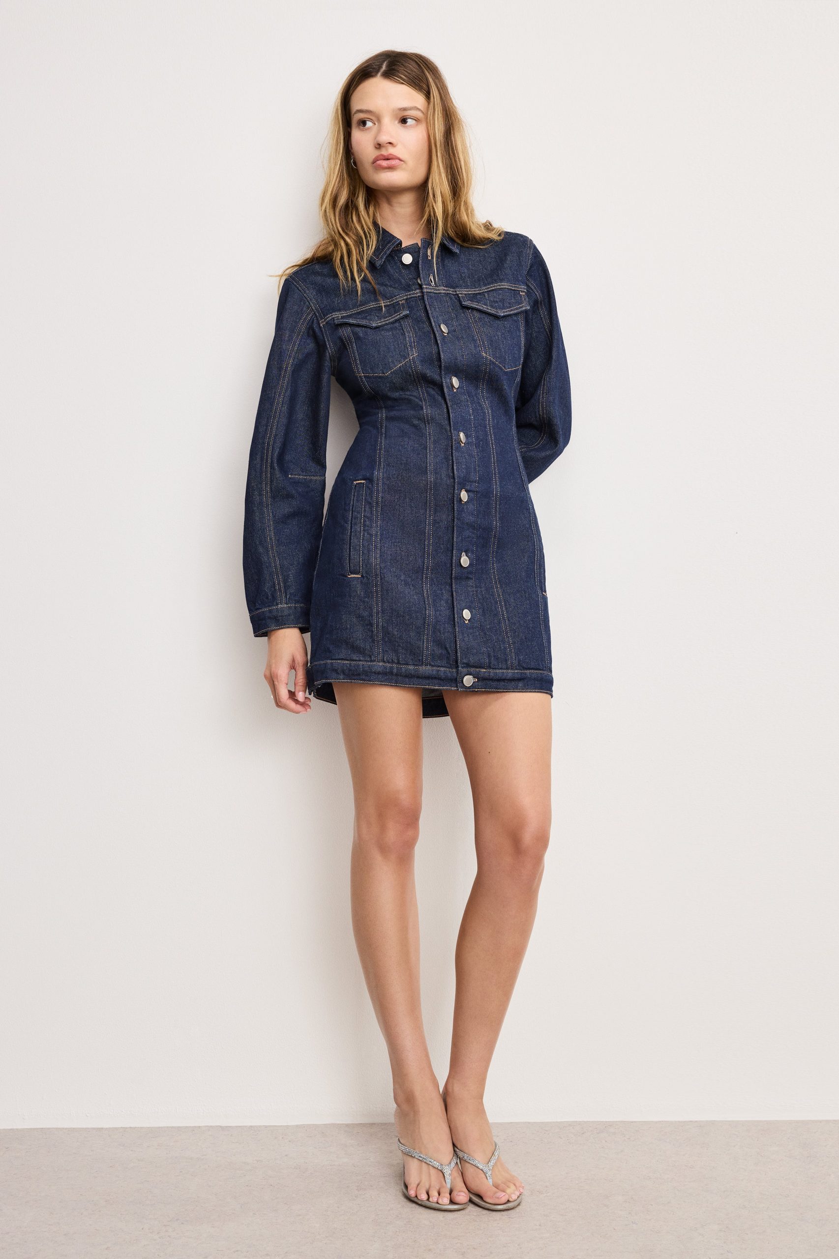 BARREL LONG SLEEVE MINI DRESS | INDIGO982
