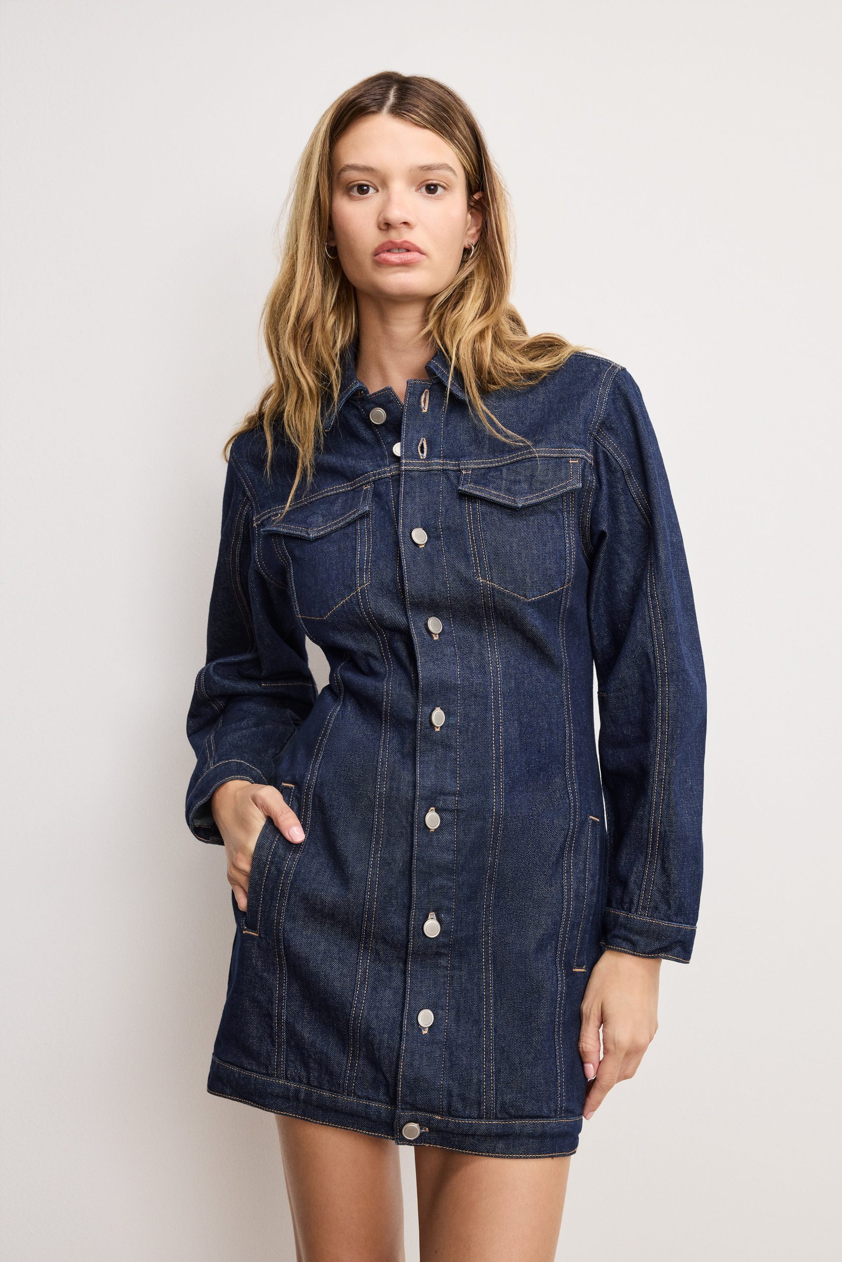 BARREL LONG SLEEVE MINI DRESS | INDIGO982 - Image 3