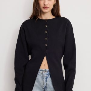 EXAGGERATED SLEEVE CARDIGAN SWEATER | BLACK001