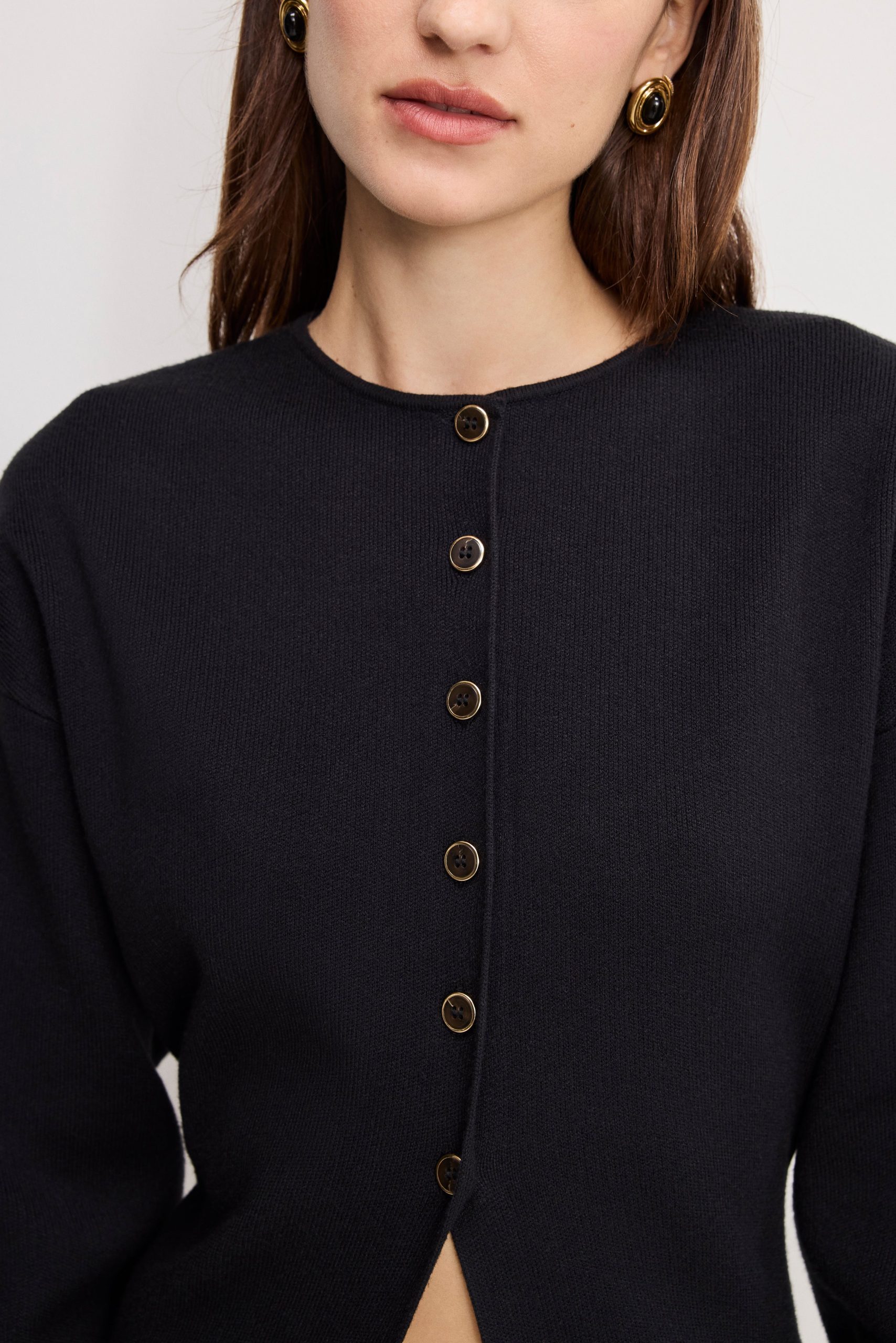 EXAGGERATED SLEEVE CARDIGAN SWEATER | BLACK001 - Image 5