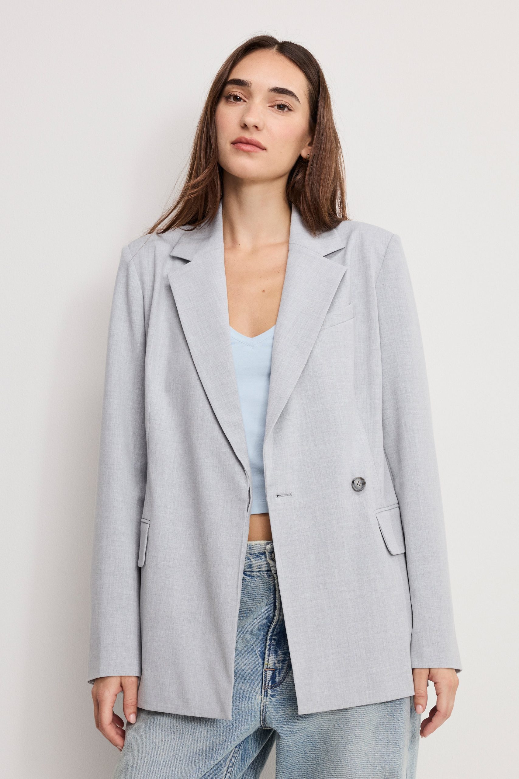 ESSENTIAL SUITING BELTED BLAZER | CROSSHATCH GREY - Image 2