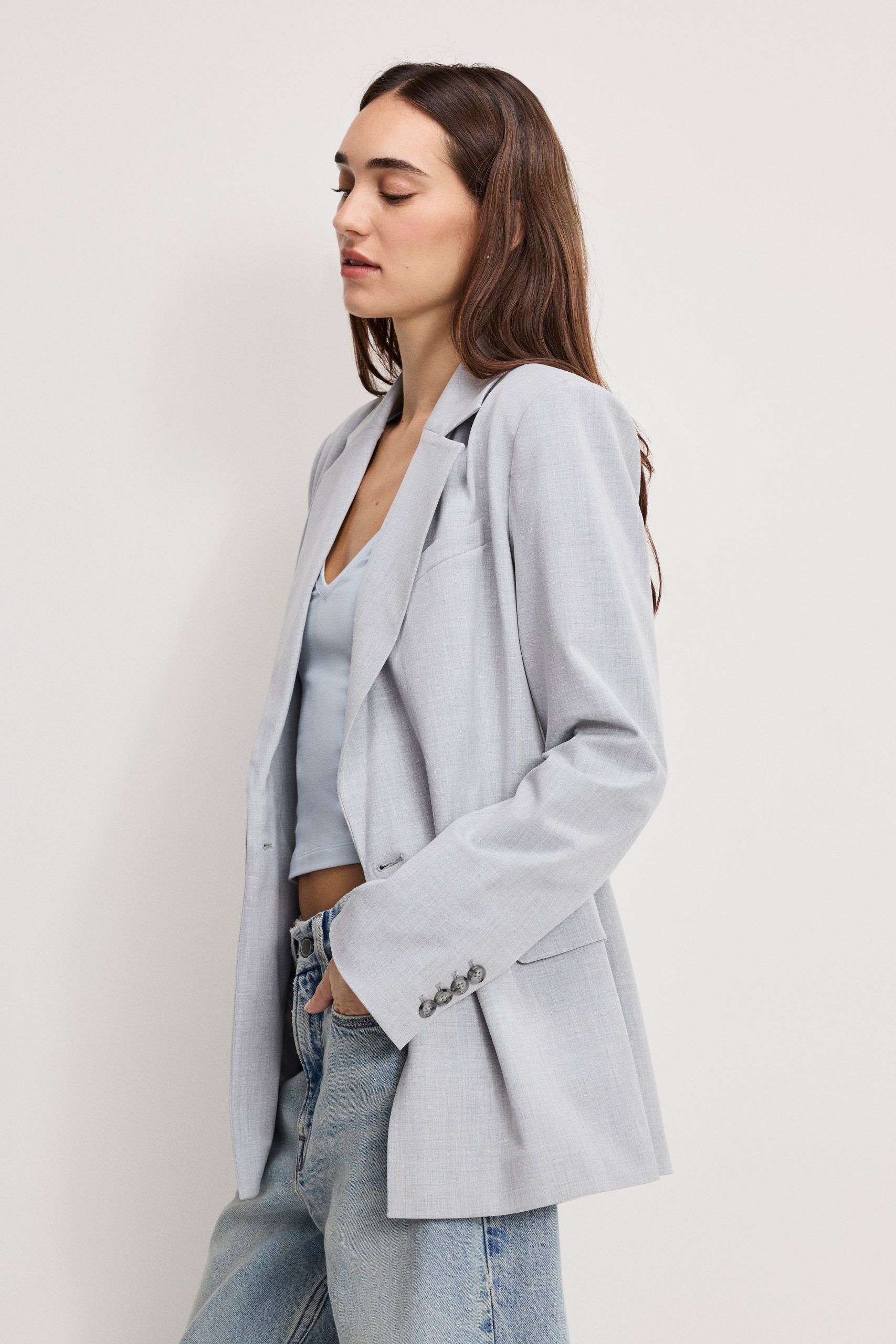 ESSENTIAL SUITING BELTED BLAZER | CROSSHATCH GREY - Image 3