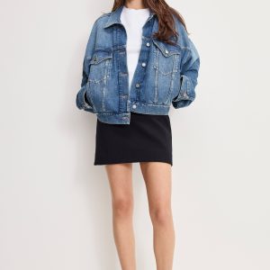 CROPPED PLEATED TRUCKER JACKET | INDIGO1100