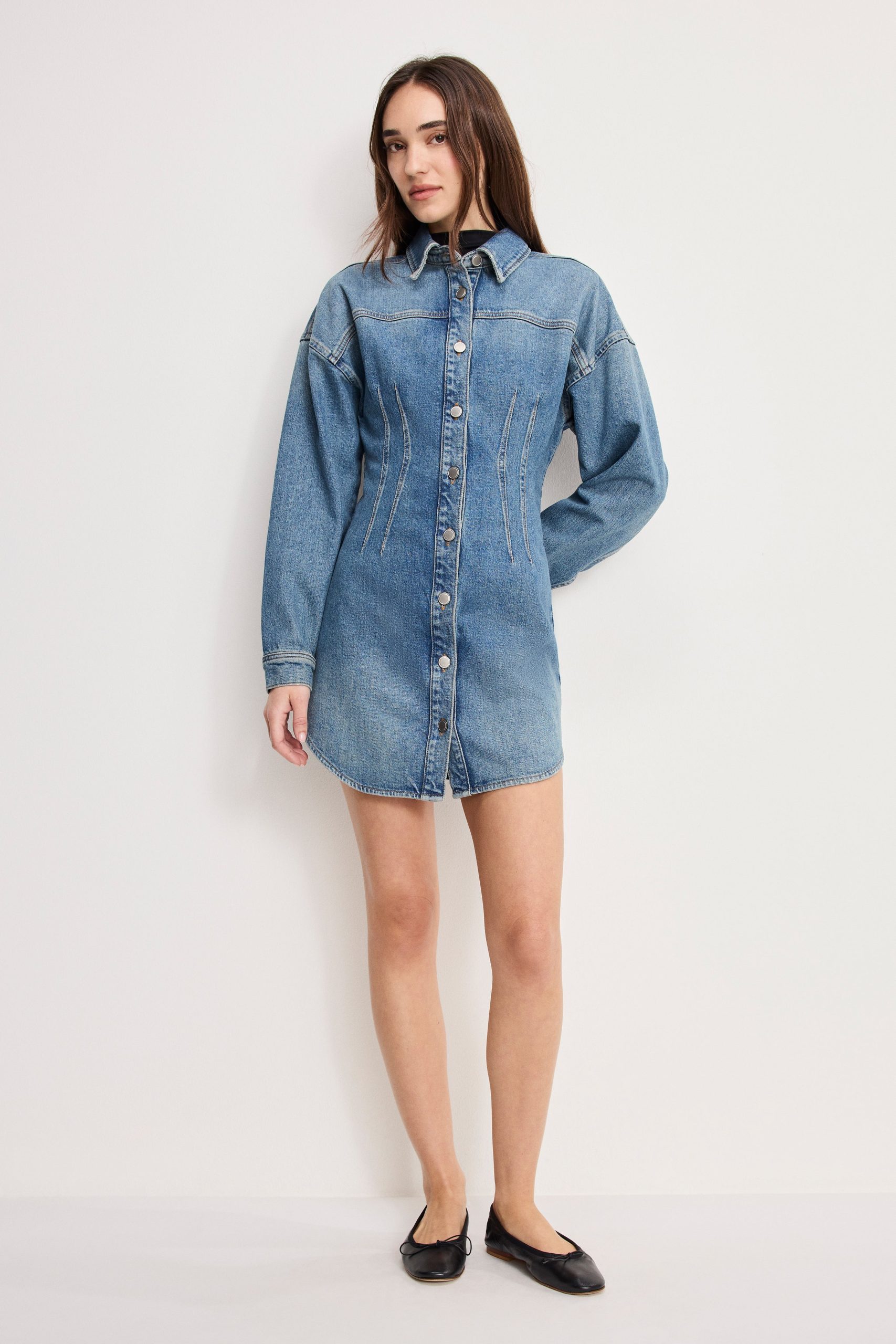 SHAPED DENIM DRESS | INDIGO1100