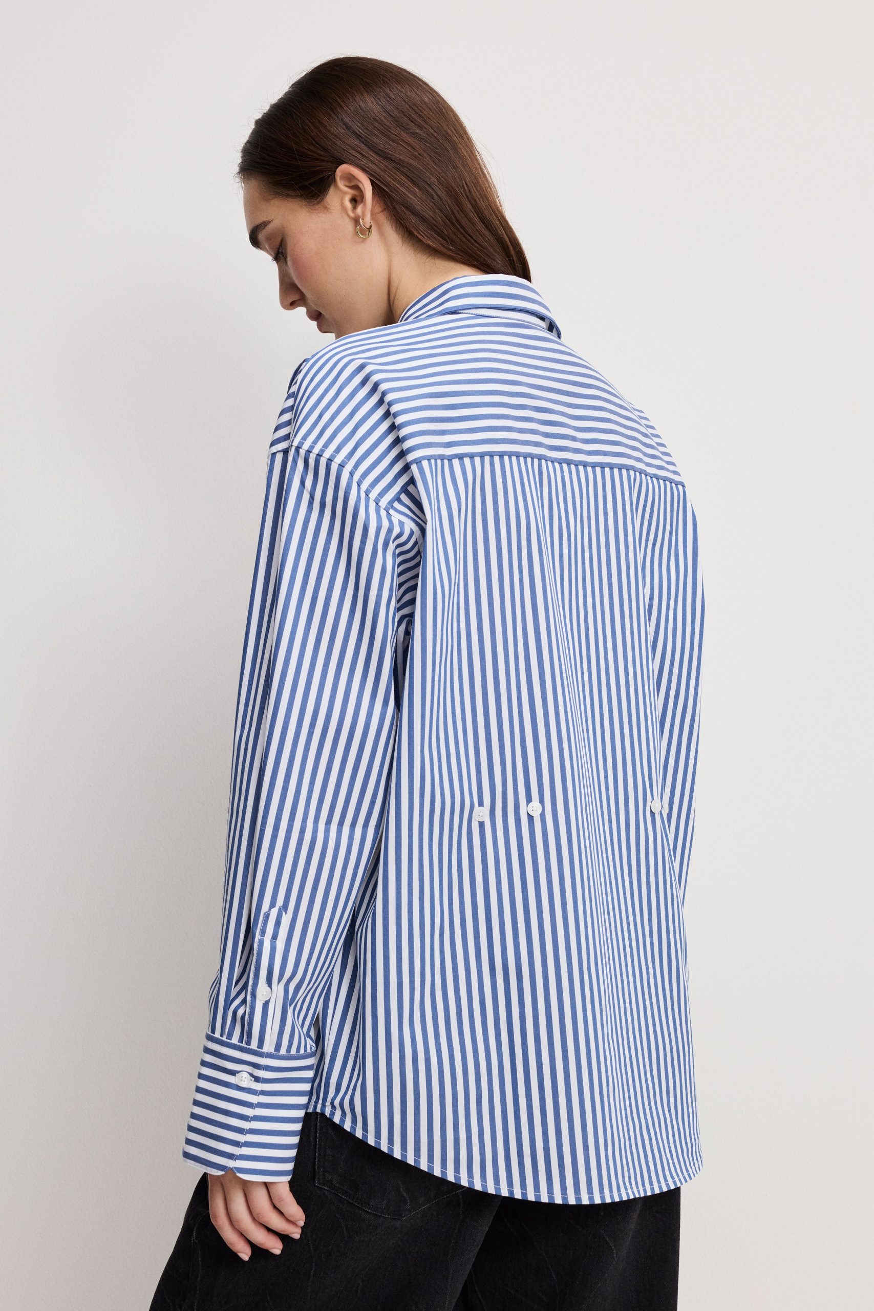 POPLIN OVERSIZED SHIRT W BUTTON ADJUSTABLE WAIST | INDIGO STRIPE - Image 5
