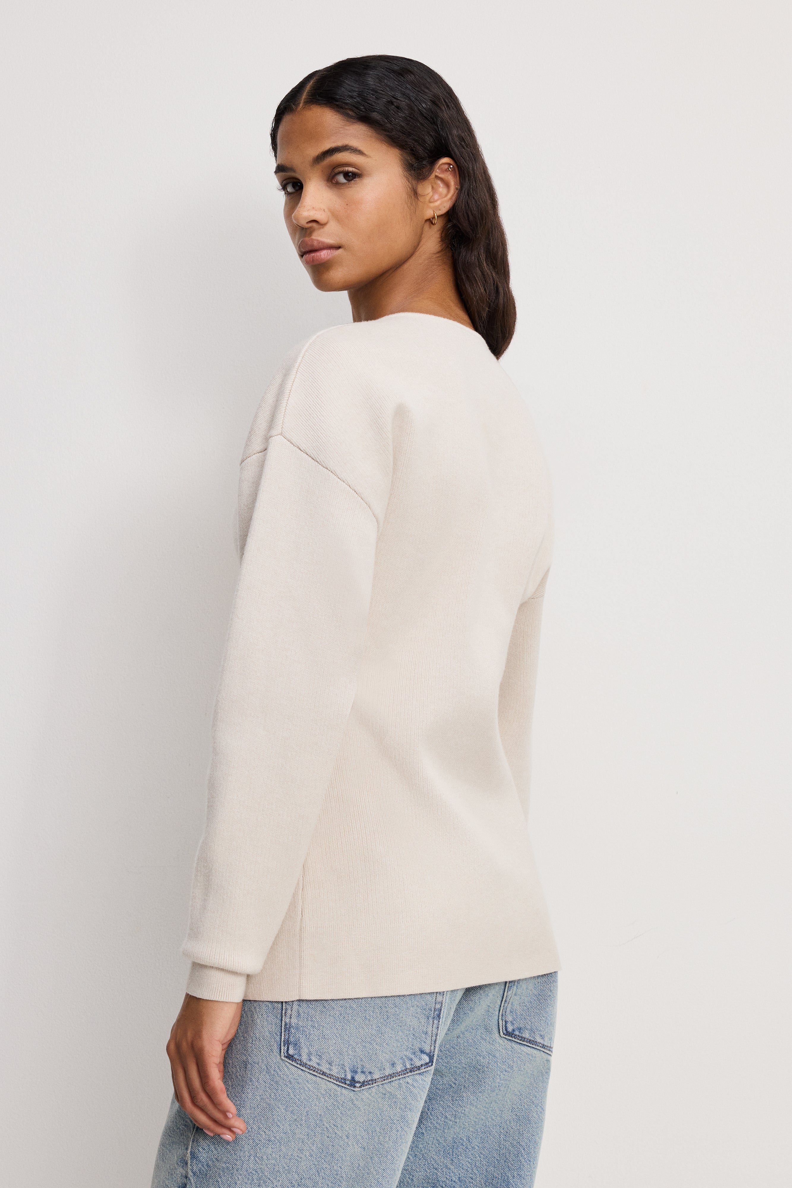 EXAGGERATED SLEEVE CARDIGAN SWEATER | LIGHT TAUPE - Image 4