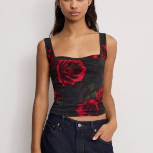 MESH BUSTIER | MOODY RED ROSES001