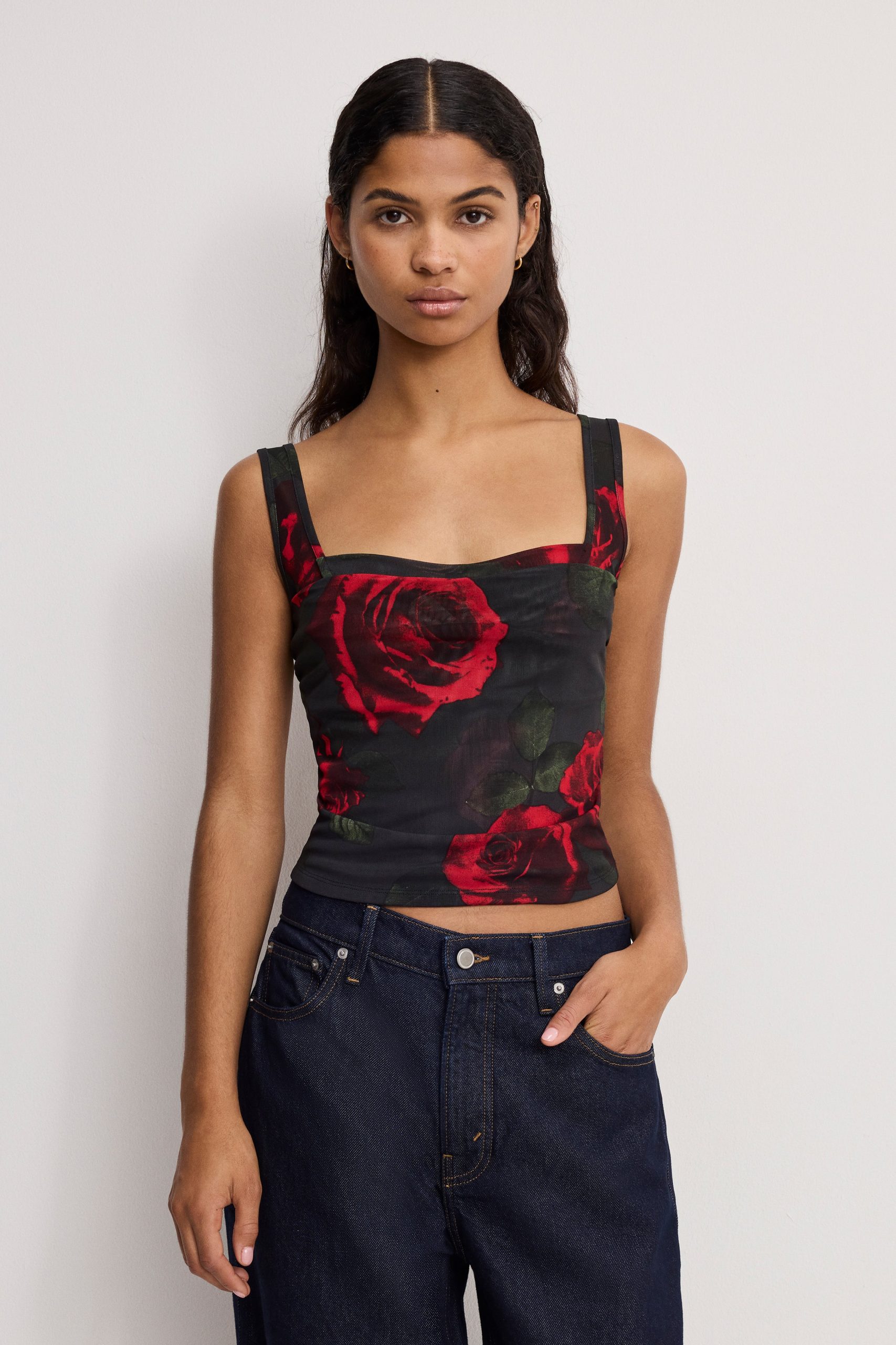 MESH BUSTIER | MOODY RED ROSES001