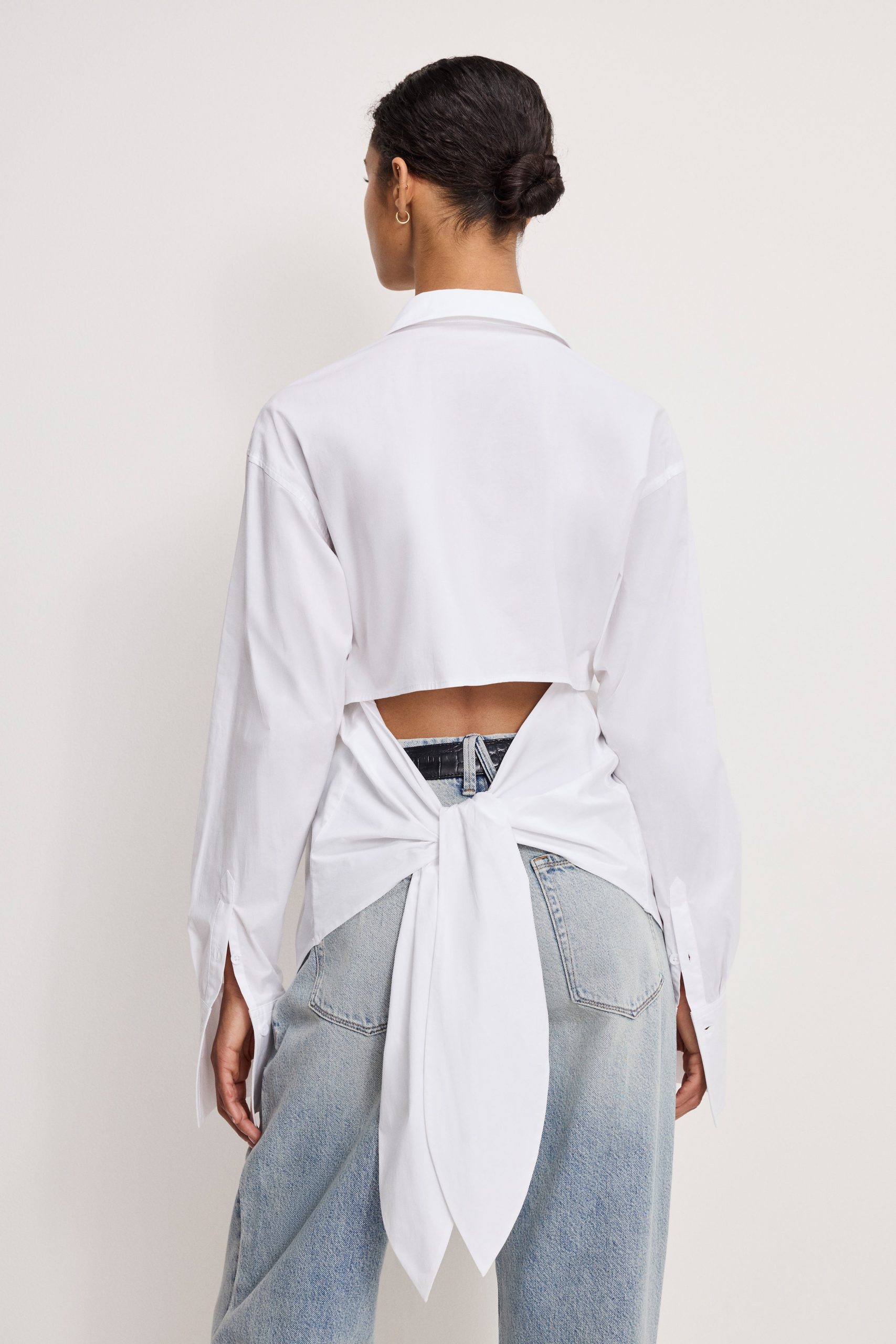 POPLIN TIE BACK SHIRT | WHITE001 - Image 4