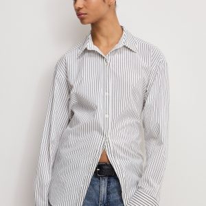 POPLIN TIE BACK SHIRT | BCW PINSTRIPE001