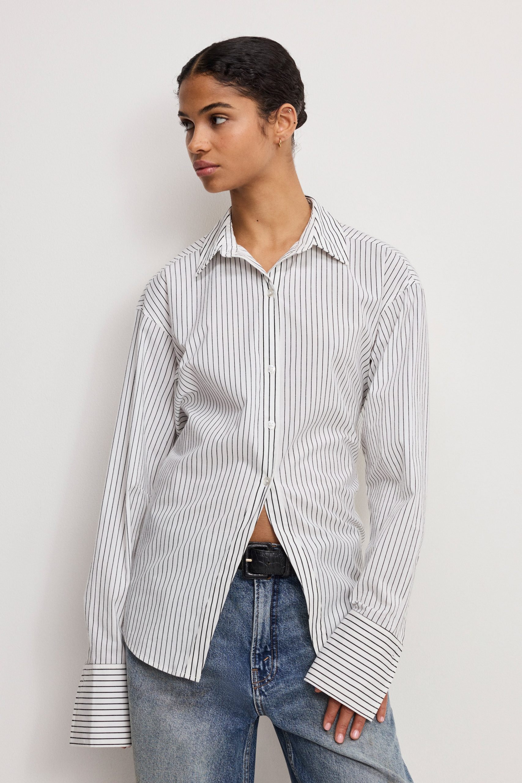 POPLIN TIE BACK SHIRT | BCW PINSTRIPE001