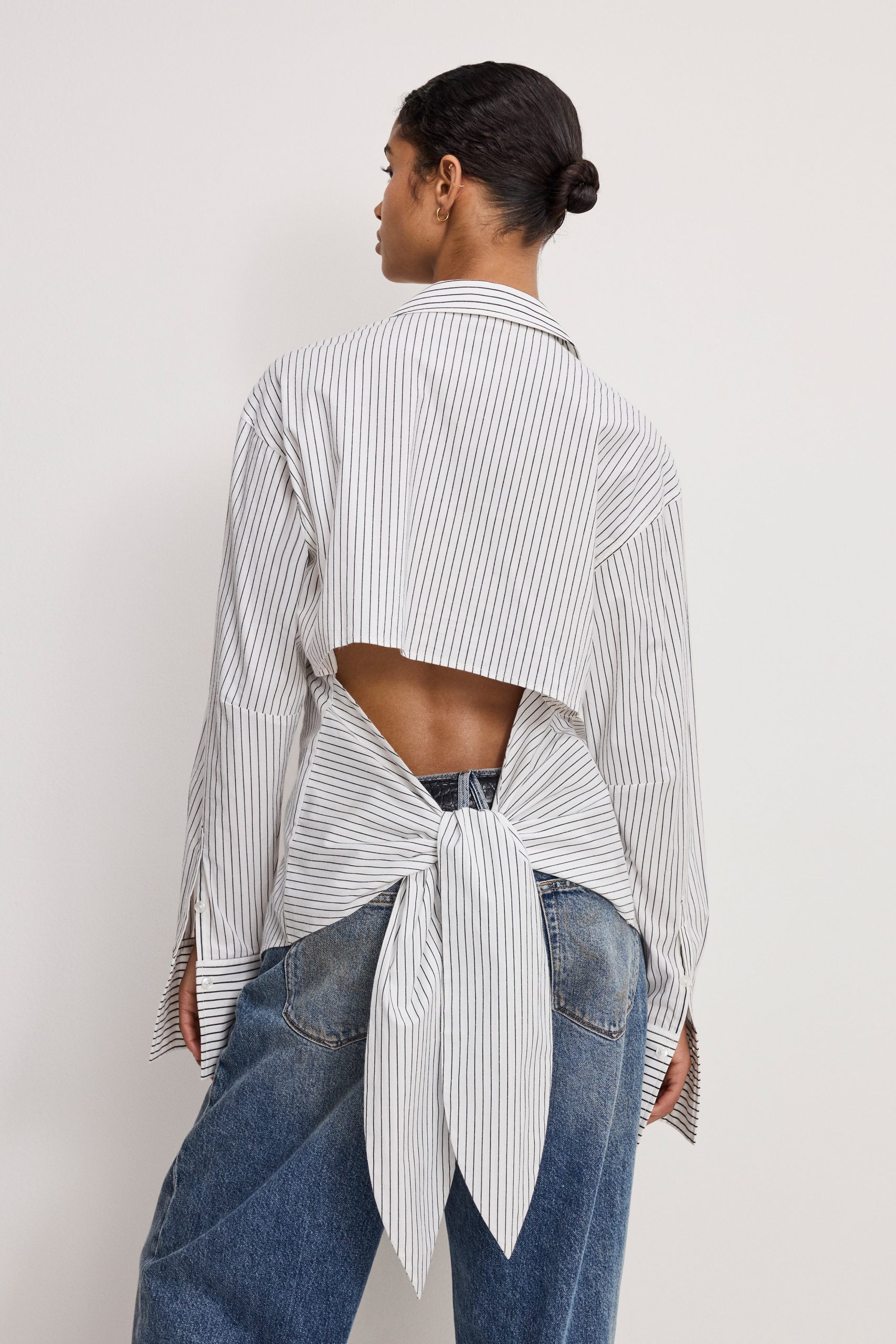 POPLIN TIE BACK SHIRT | BCW PINSTRIPE001 - Image 2