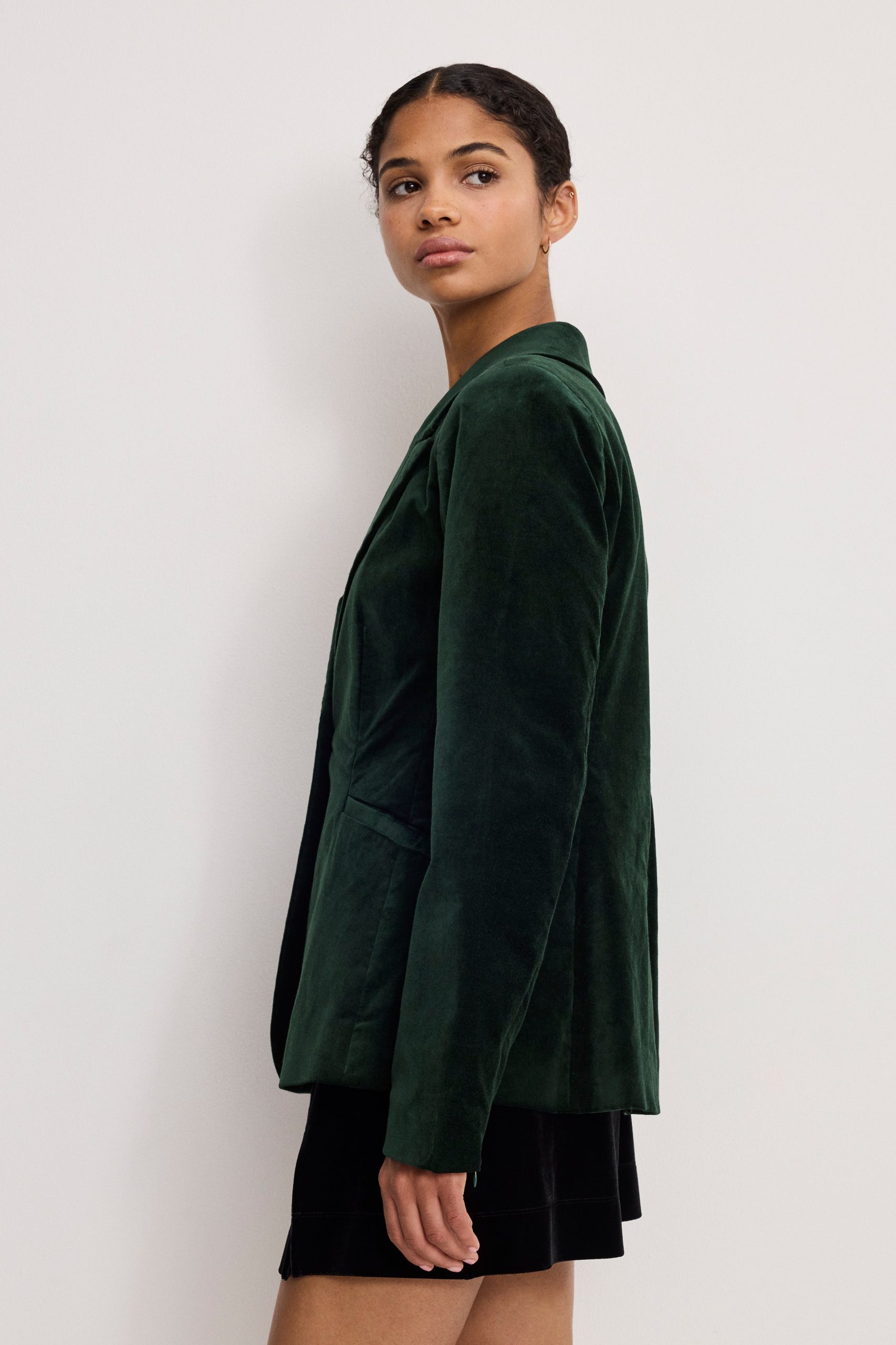 VELVET SCULPTED BLAZER | PINE GREEN003 - Image 3