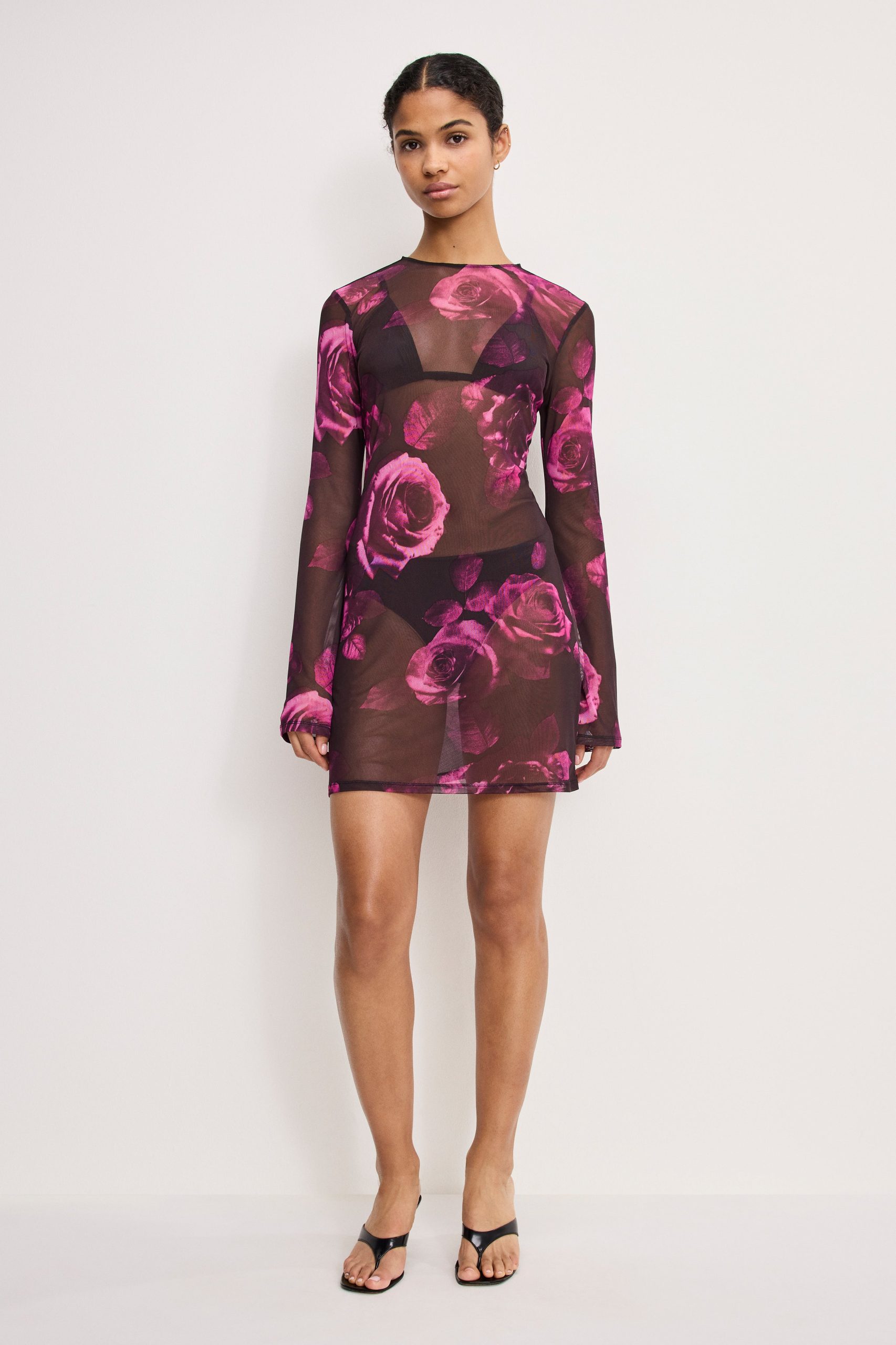 MESH MINI DRESS | DARK SPACED ROSES001