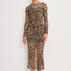 MESH RUCHED MAXI DRESS | LUCKY LEOPARD001