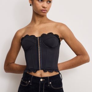 MATTE JERSEY LACE TRIM  BUSTIER | BLACK001