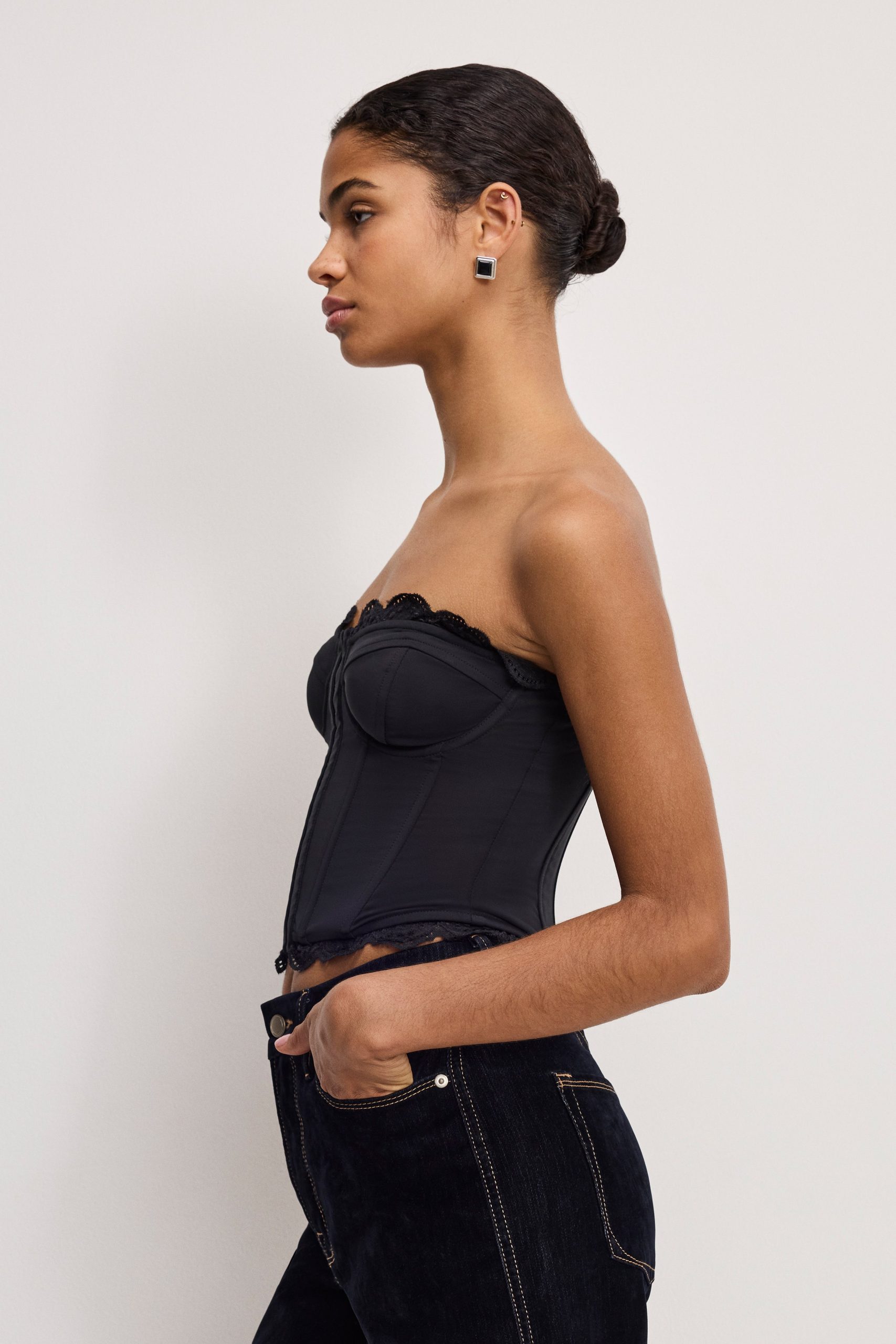 MATTE JERSEY LACE TRIM BUSTIER | BLACK001 - Image 3