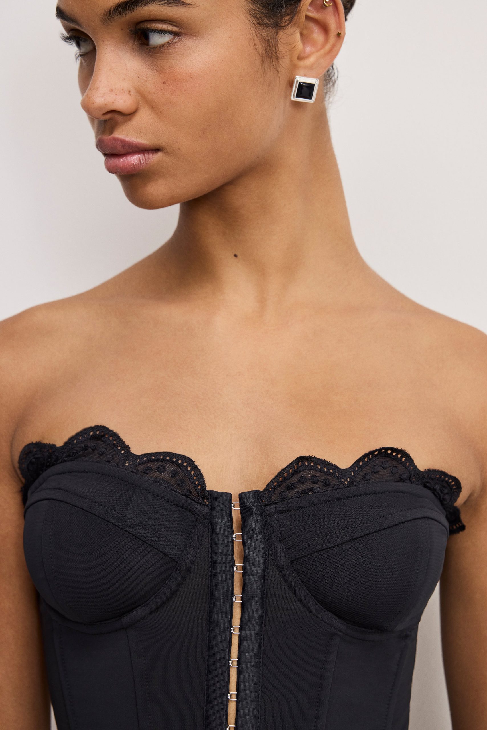 MATTE JERSEY LACE TRIM BUSTIER | BLACK001 - Image 5
