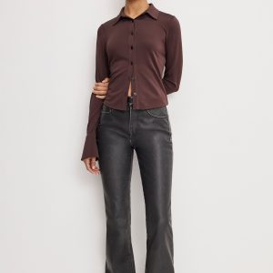 GOOD CLASSIC BOOTCUT FAUX LEATHER PANTS | BLACK001