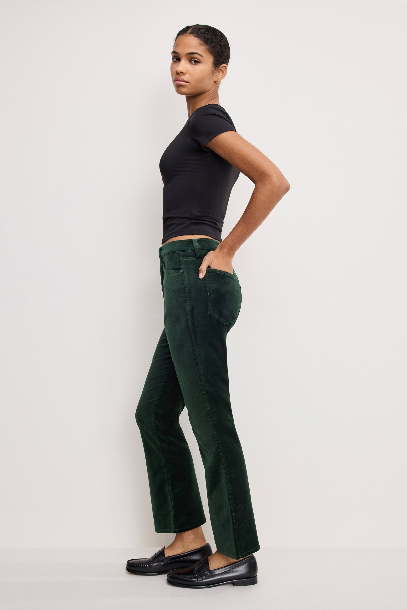 VELVET GOOD HIGH RISE KICK FLARE PANTS | PINE GREEN003 - Image 2
