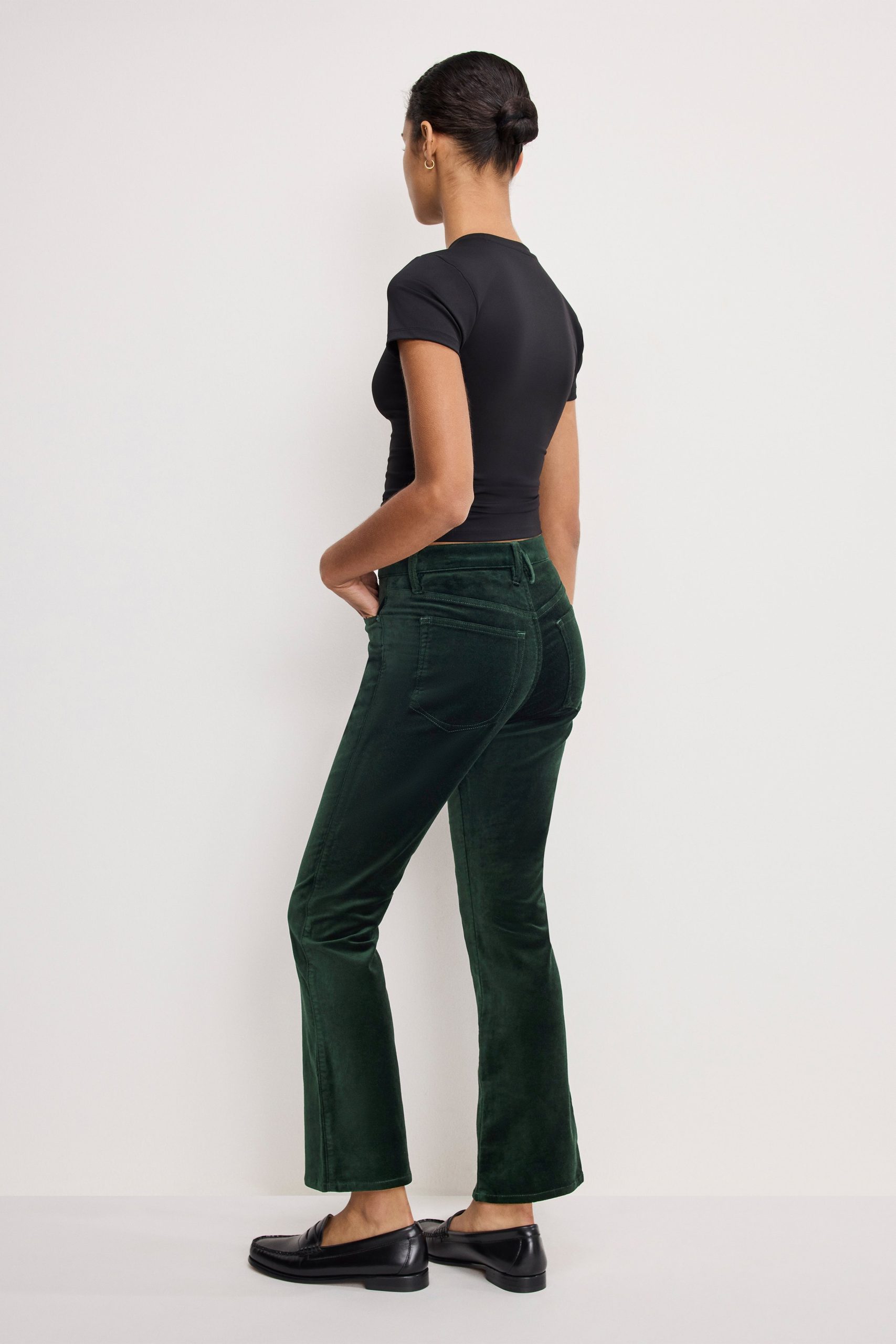 VELVET GOOD HIGH RISE KICK FLARE PANTS | PINE GREEN003 - Image 3