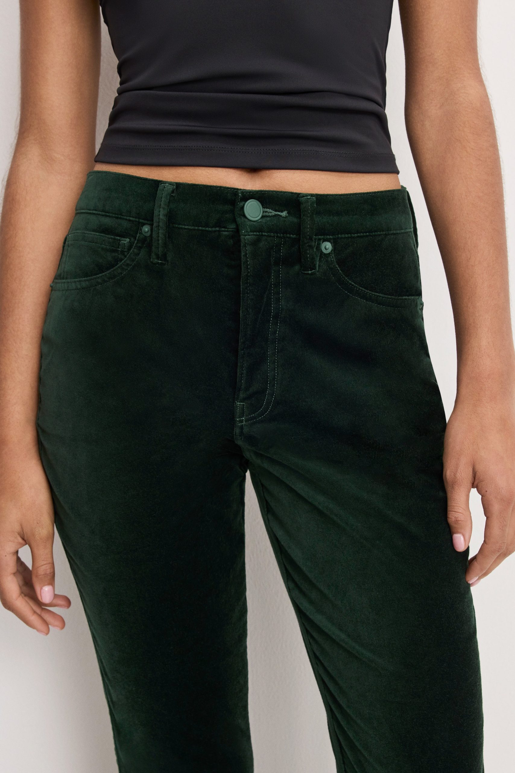 VELVET GOOD HIGH RISE KICK FLARE PANTS | PINE GREEN003 - Image 5