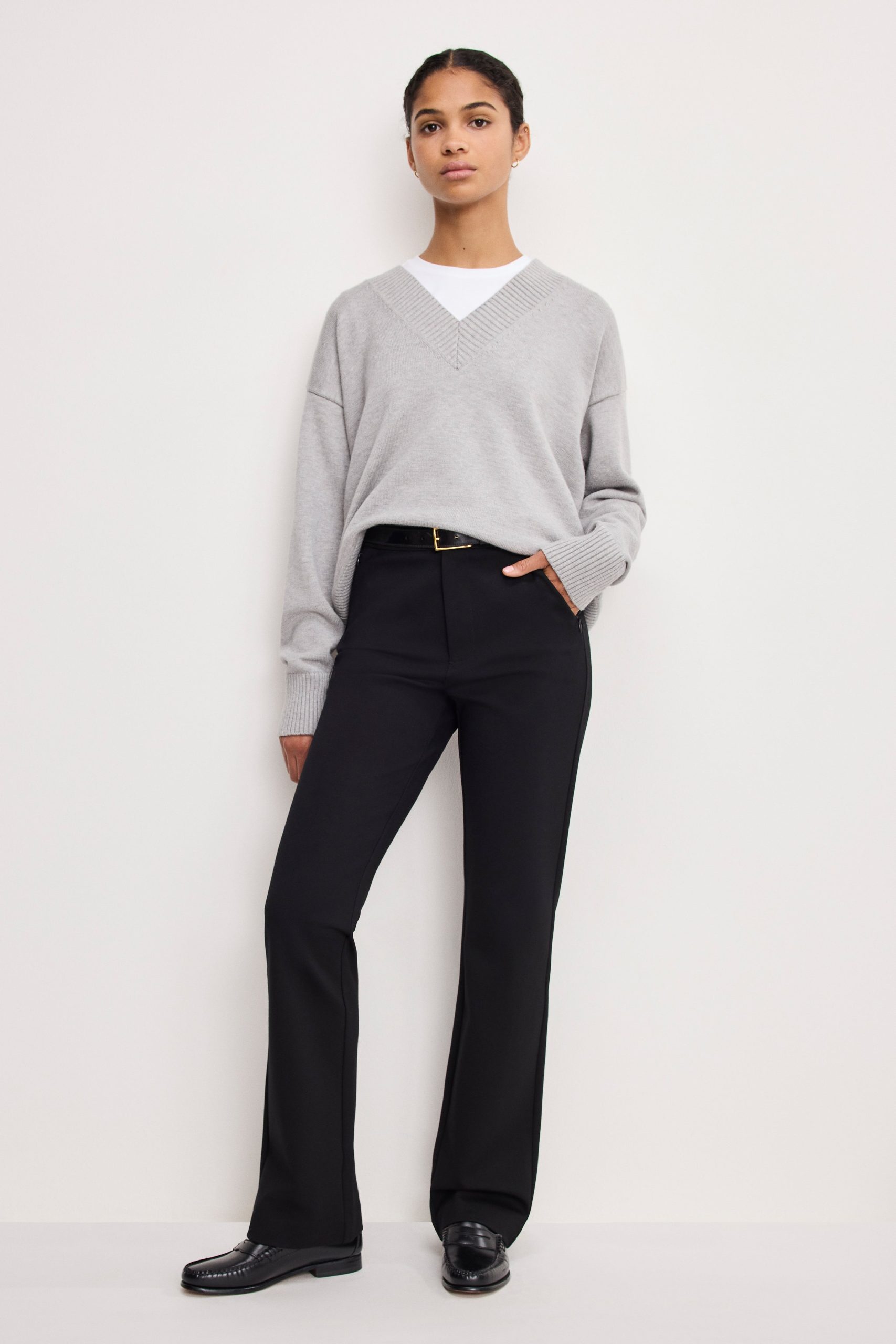 SOFT STRETCH PONTE STRAIGHT TROUSERS | BLACK001