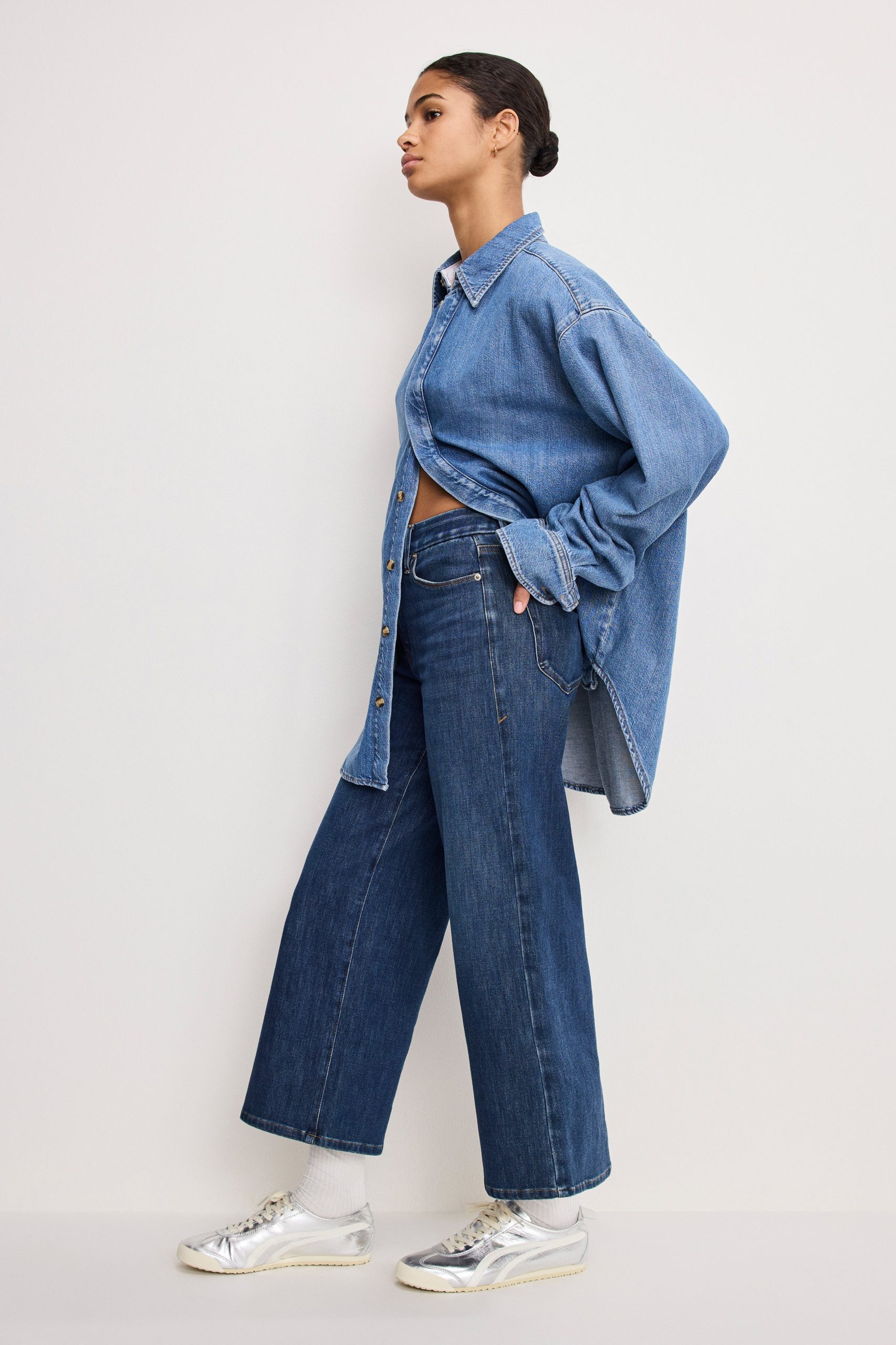 SOFT TECH GOOD WAIST PALAZZO CROPPED JEANS | INDIGO977 - Image 2