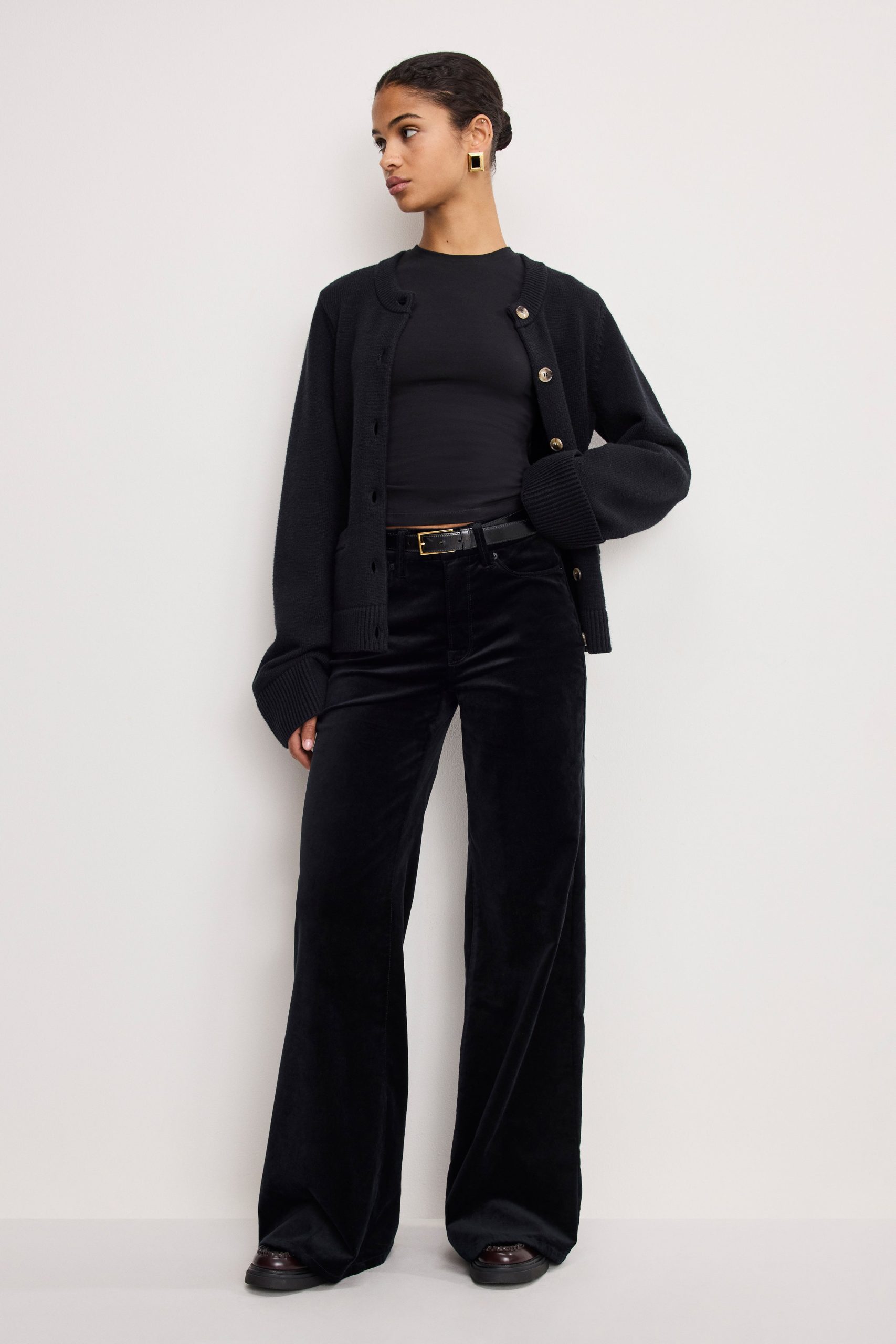 VELVET GOOD WAIST PALAZZO PANTS | BLACK001