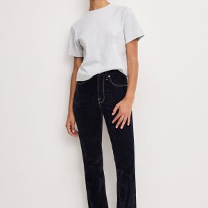 GOOD ICON STRAIGHT FLOCKED DENIM JEANS | INDIGO939