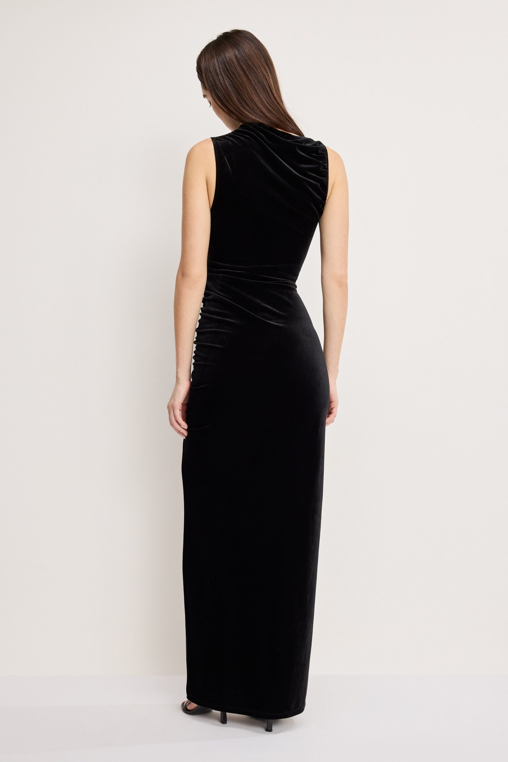 VELVET HIGH NECK MAXI DRESS | BLACK001 - Image 3