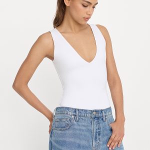 SCULPTING DEEP V BODYSUIT | WHITE001