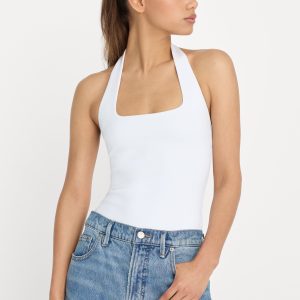 SCULPTING HALTER SQUARE NECK BODYSUIT | WHITE001