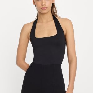 SCULPTING HALTER SQUARE NECK BODYSUIT| BLACK001