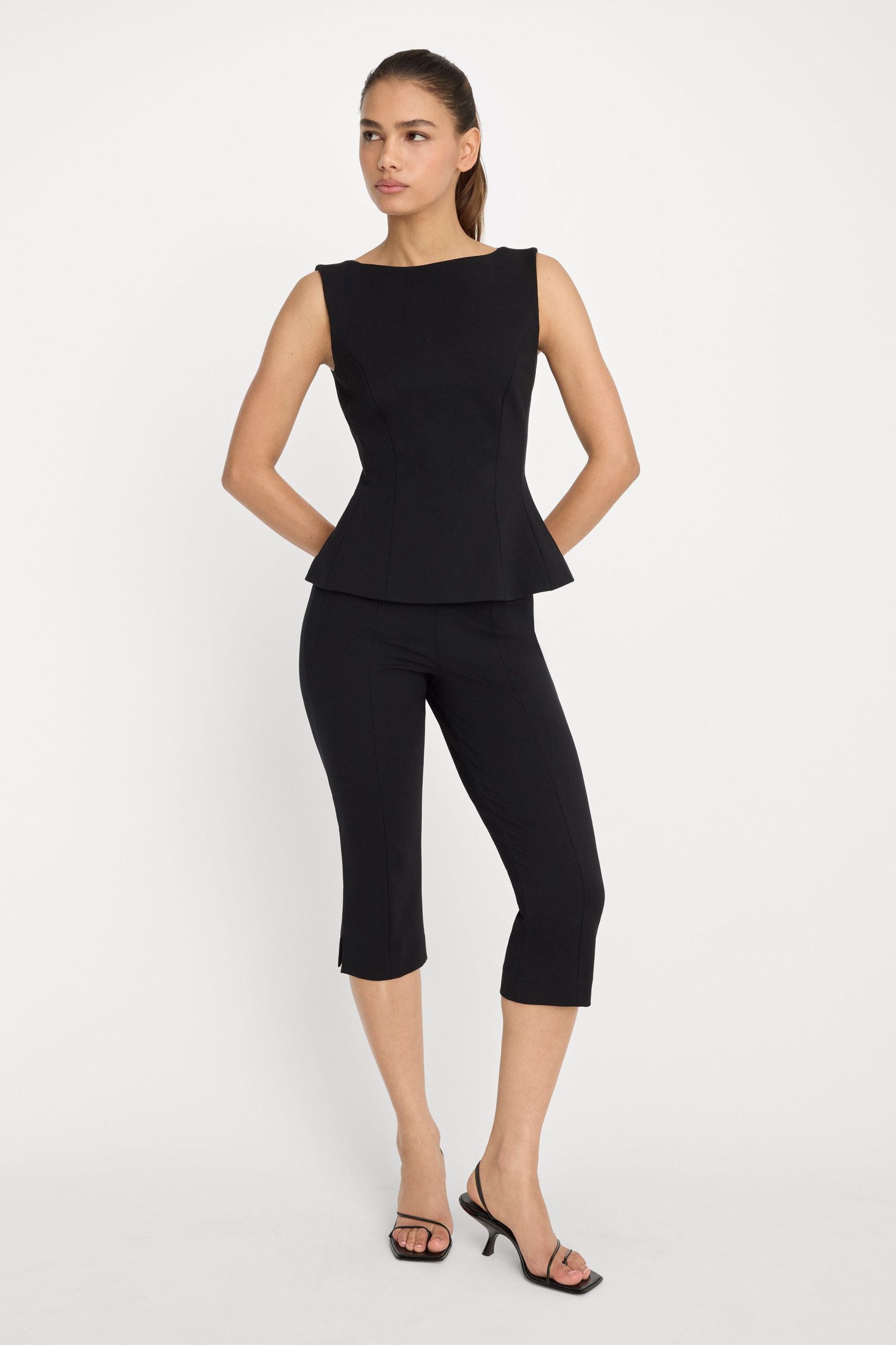 SOFT STRETCH PONTE STRAIGHT NECK TOP | BLACK001 - Image 3