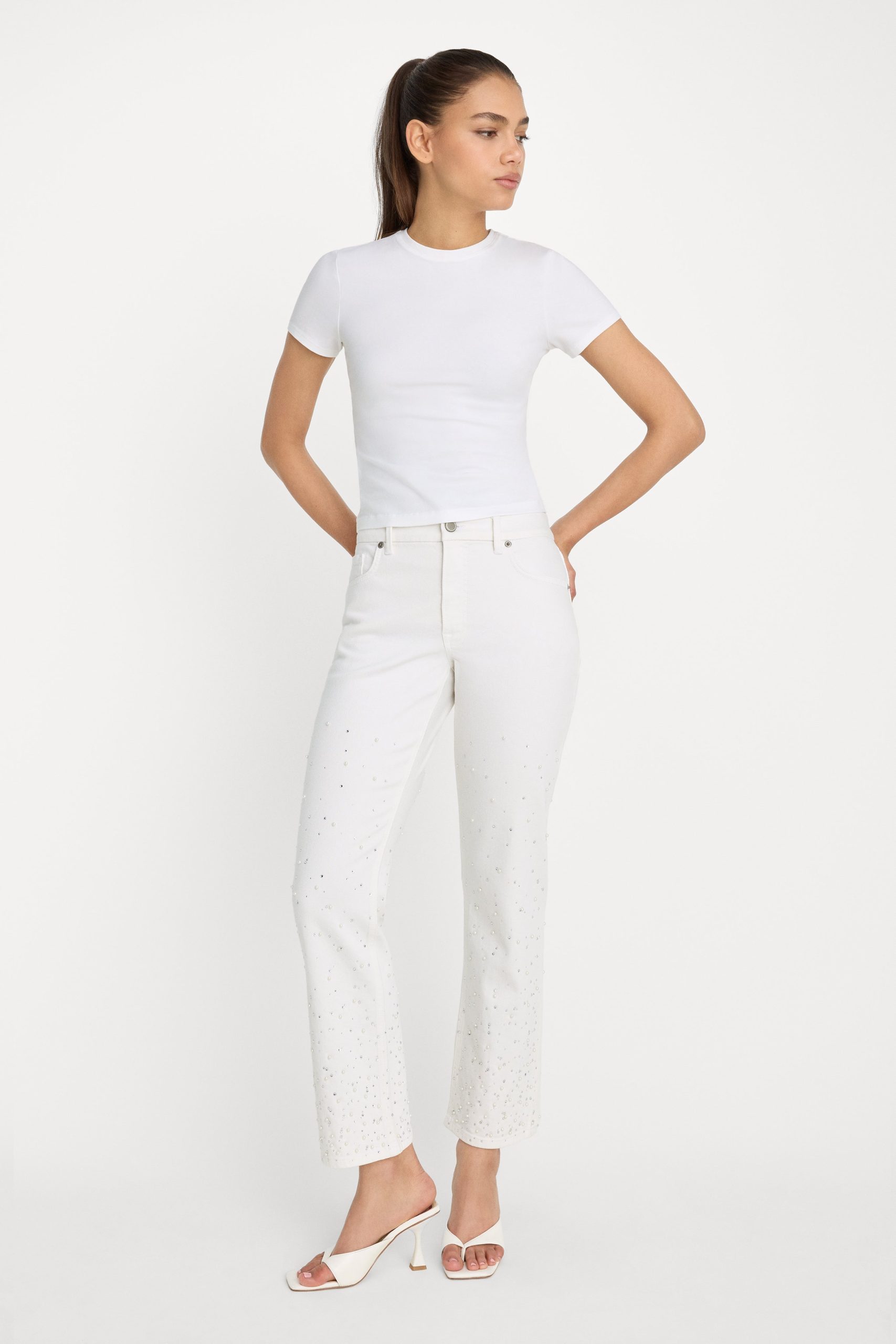 GOOD ICON STRAIGHT ANKLE PEARL JEANS | WHITE001